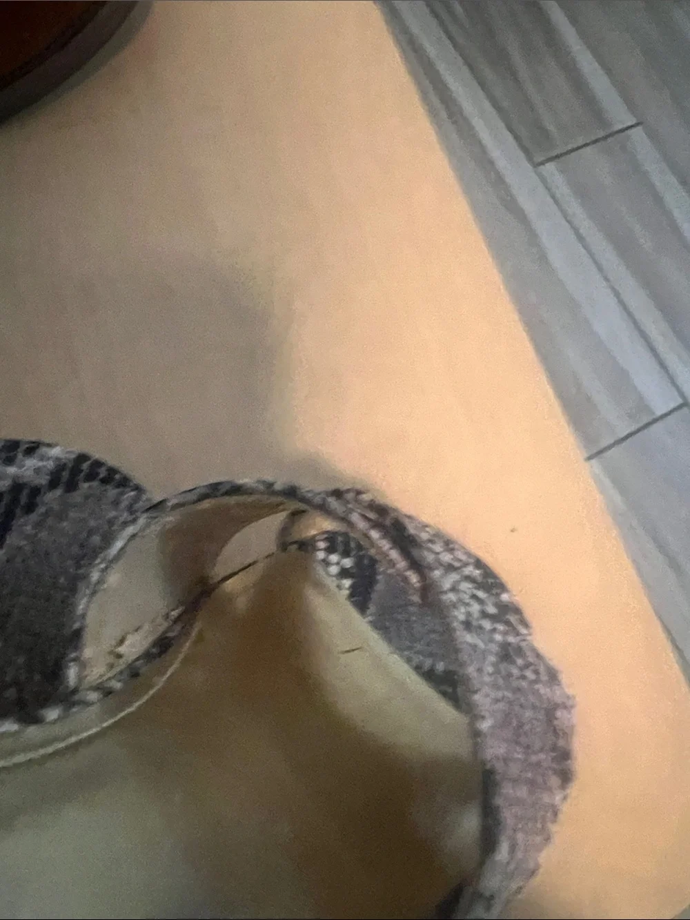 Marc Fisher Taupe Snake-Print Cork Platform Slides with Gold Insole